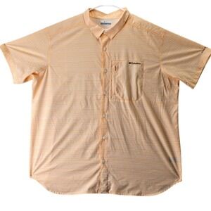 Columbia Men's Orange White Stripe Short Sleeve Button Up Shirt Omni-Shade XXL